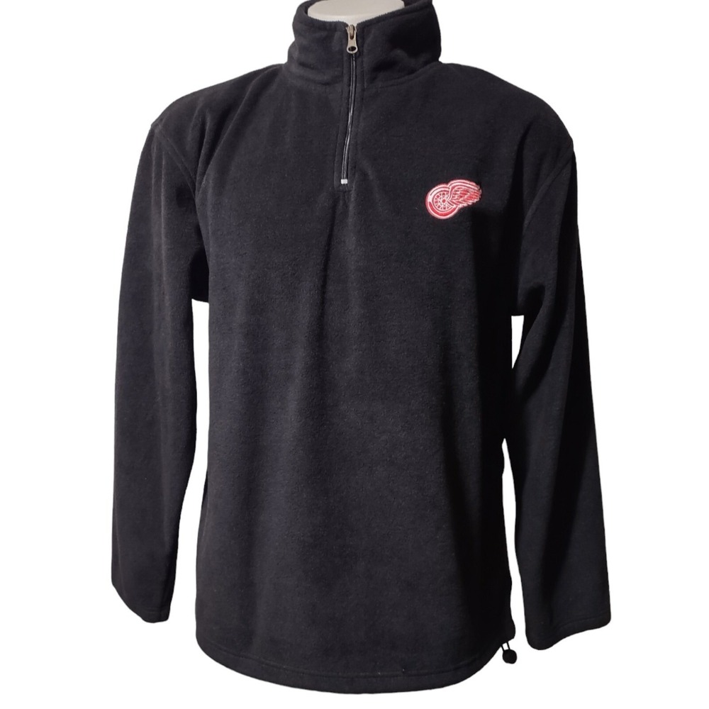 Detroit Redwings Jacket Mens Large Hockey Fleece Logo 1/4 Zip Official NHL Black